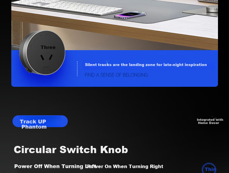 CHNT Track Socket Surface Mounted No-Drill Wall Rail Socket Ultra-Thin Phantom Adapter Xuanwu Gray 10