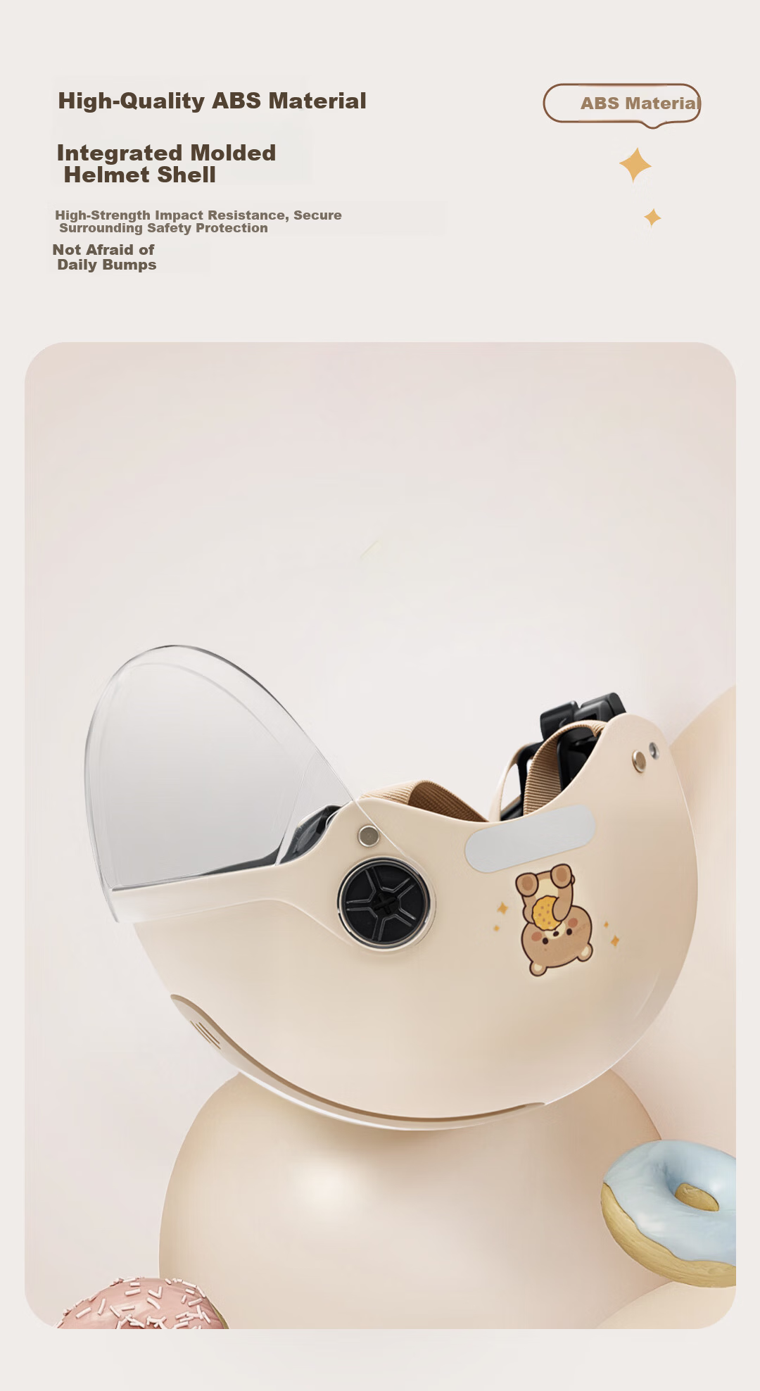 AIMA Electric Motorcycle Helmet Unisex Sun Protection Summer Half Helmet Four Seasons Universal Electric Scooter Safety Helmet Class A 3C Certified Happy Little Bear - Light Khaki 4