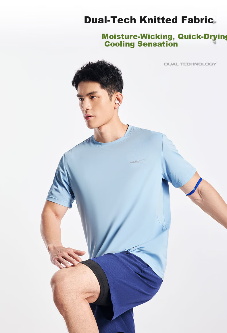 Erke Men's Summer Sports Short Sleeve T-Shirt Ice Cooling Quick-Dry Round Neck Running Shirt Solid Color Casual Base Layer Top 15