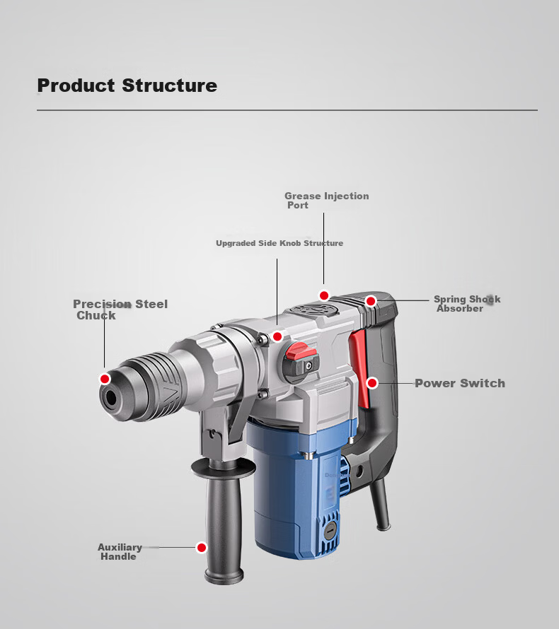 Dongcheng 1500W High Power Electric Hammer Drill Dual-Use Variable Speed Z1C-FF-45 Concrete with Safety Clutch 14
