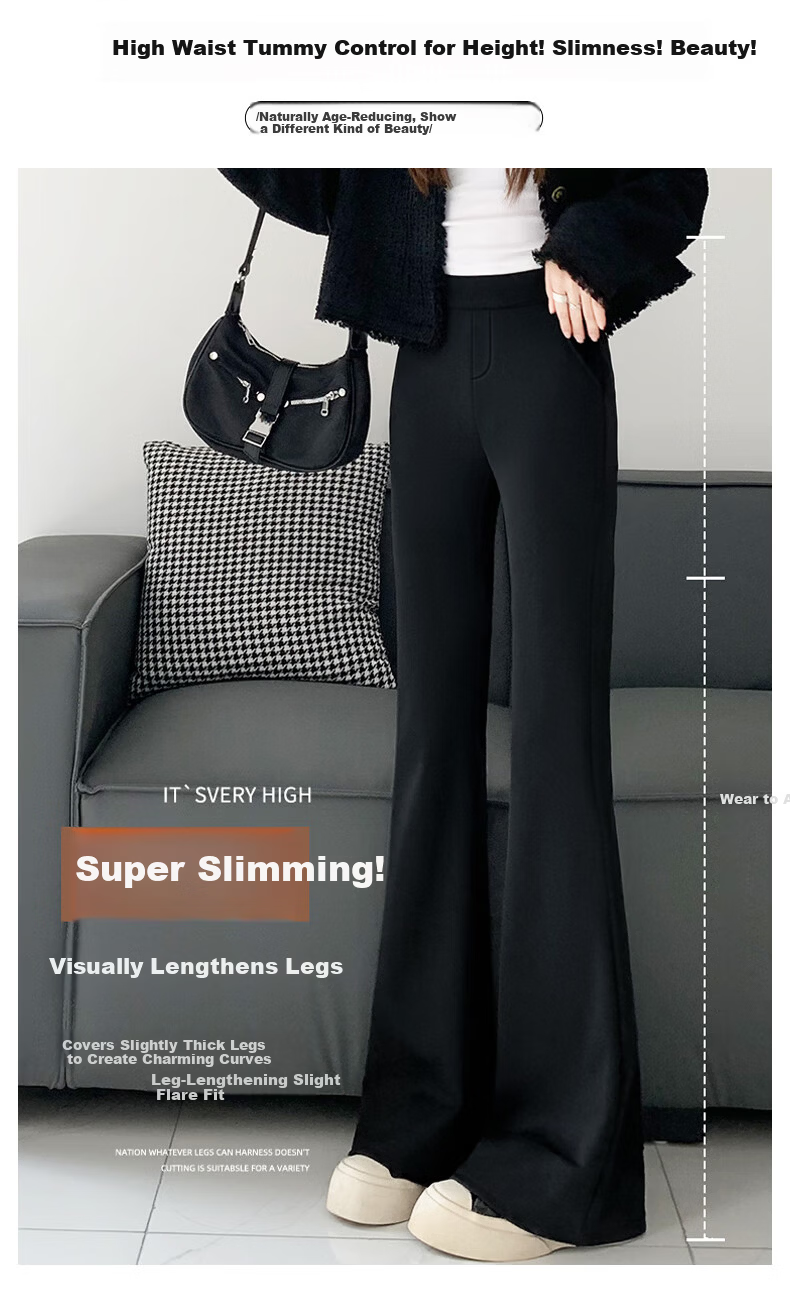 FitonTon Women's Spring Summer High Waist Slimming Flared Pants Elastic Waist Trousers Casual Black Bell Bottoms 2