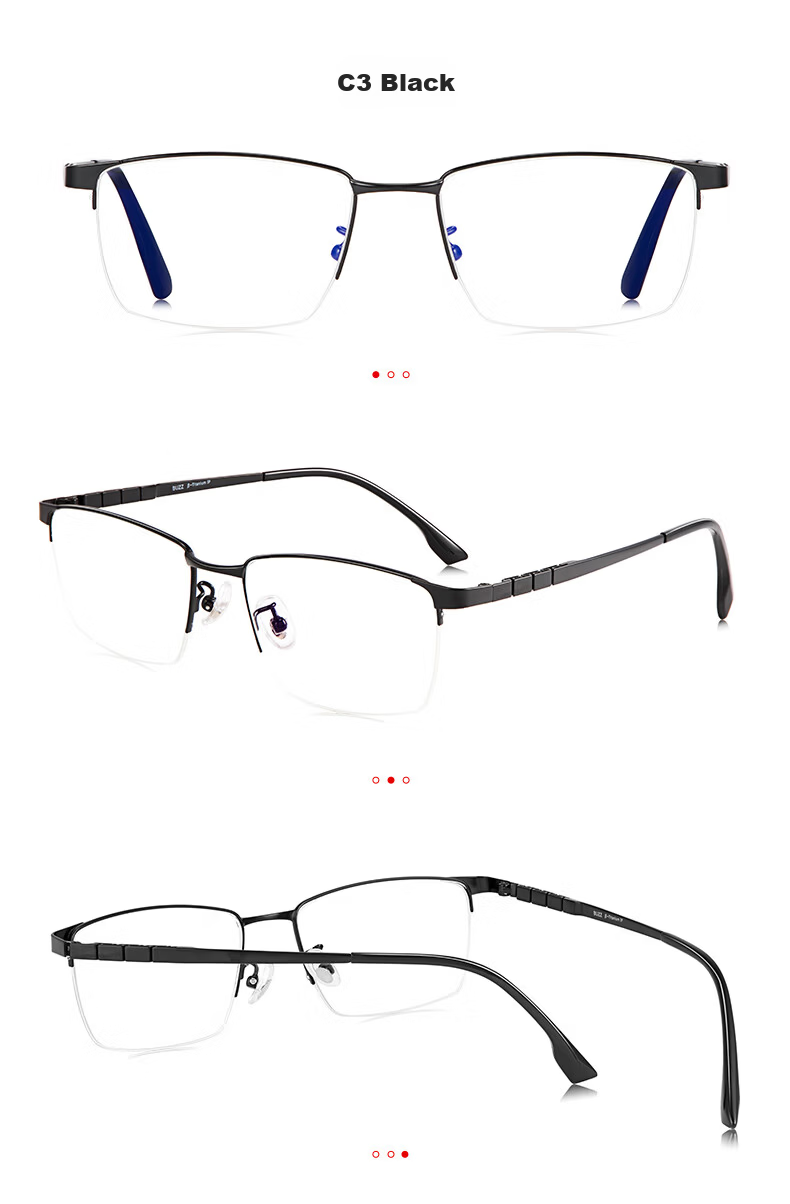 BUZZ Reading Glasses Men High-Definition Blue Light Blocking Ultra-Light Titanium Presbyopic Glasses Business Elderly NQ0024 Bright Black Frame 200 Degree 11