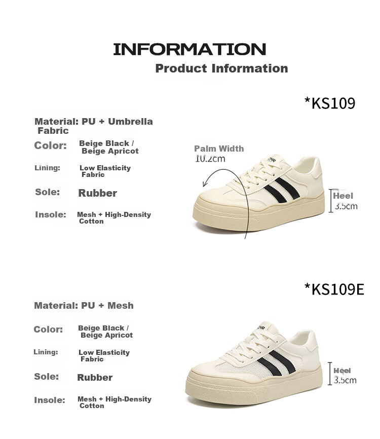 ZHR ZEZHE Summer Women's Mesh Lightweight Thick-Soled Breathable White Sneakers KS109E Beige Black Size 38 6