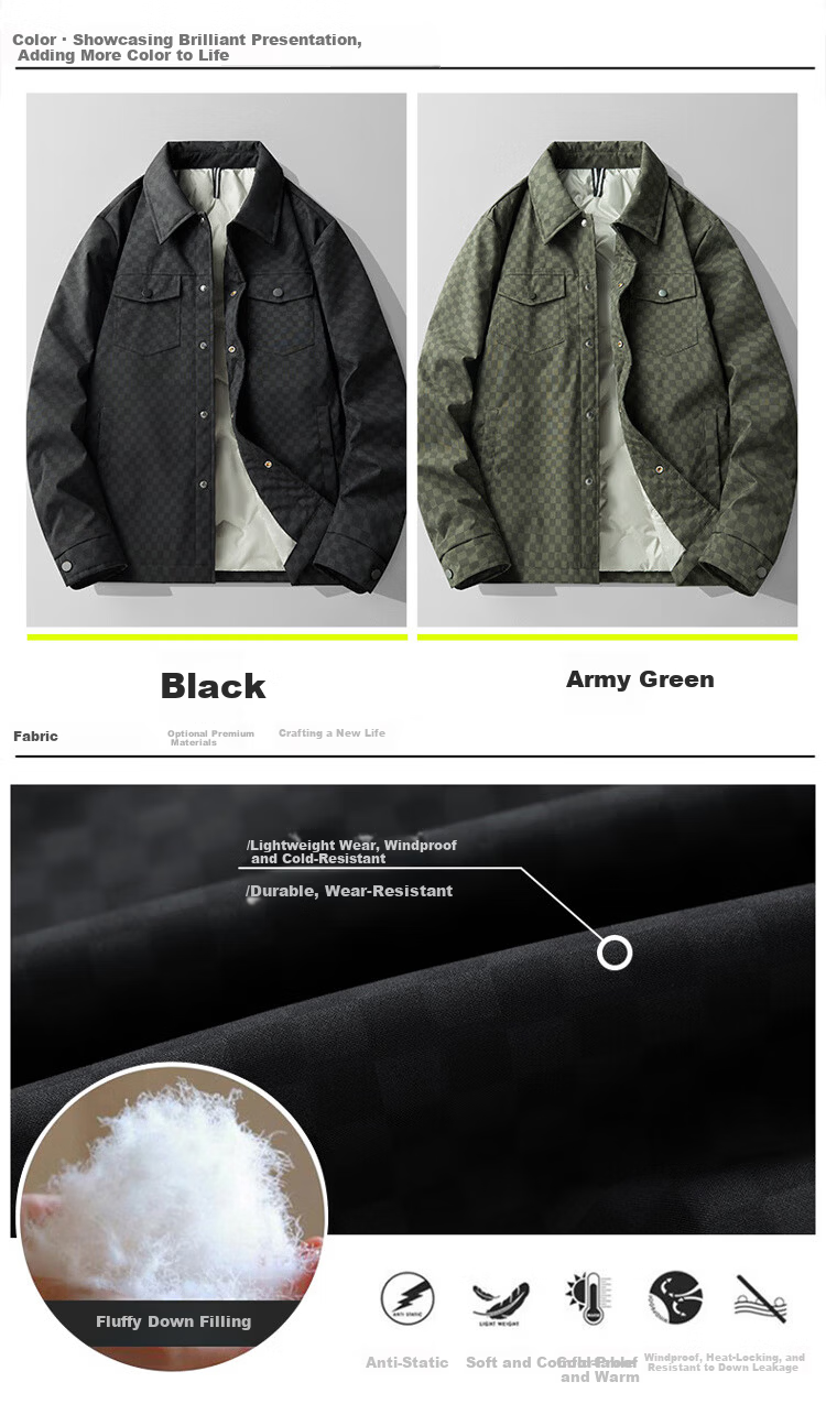 Miiow Men's Autumn Winter Down Jacket Casual Lapel Versatile White Duck Down Windproof Warm Black XL 4