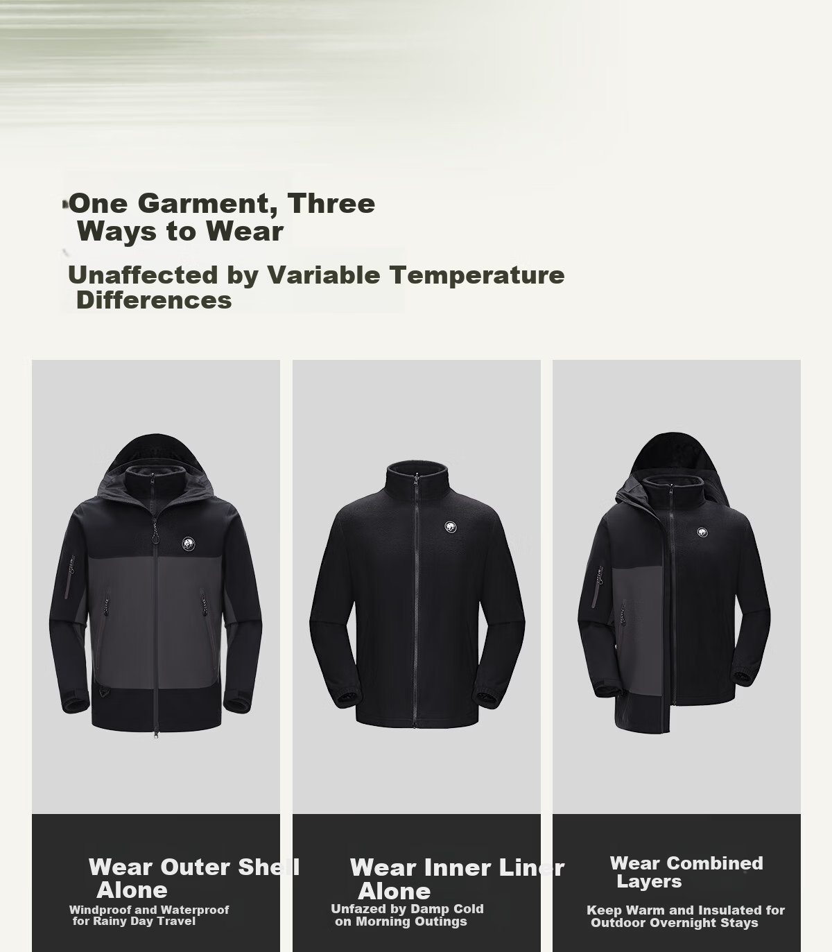 Panda [China Panda SE] 3-in-1 Men's Windproof and Rainproof Autumn Winter Hooded Mountaineering Jacket Women's 1613, XS 6