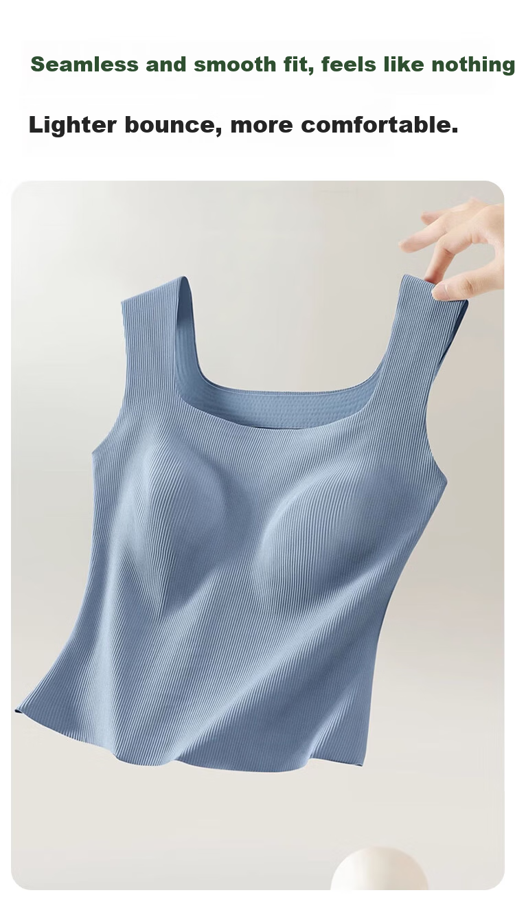 MiiOW Modal Ice Silk Women's Camisole Tank Top with Built-In Bra Pads, Wide Straps, Lingerie Undershirt, Misty Blue, Size M 12
