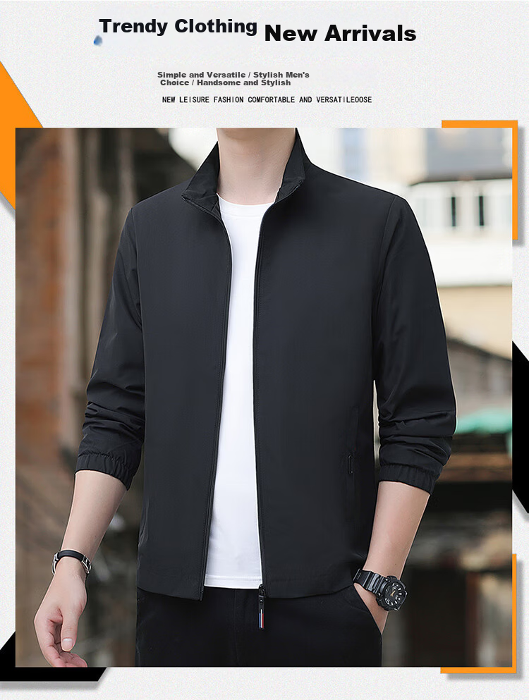 TUCANO Men's Spring Autumn Stand Collar Comfortable Business Casual Jacket Versatile Sports Solid Color Top Black L 1