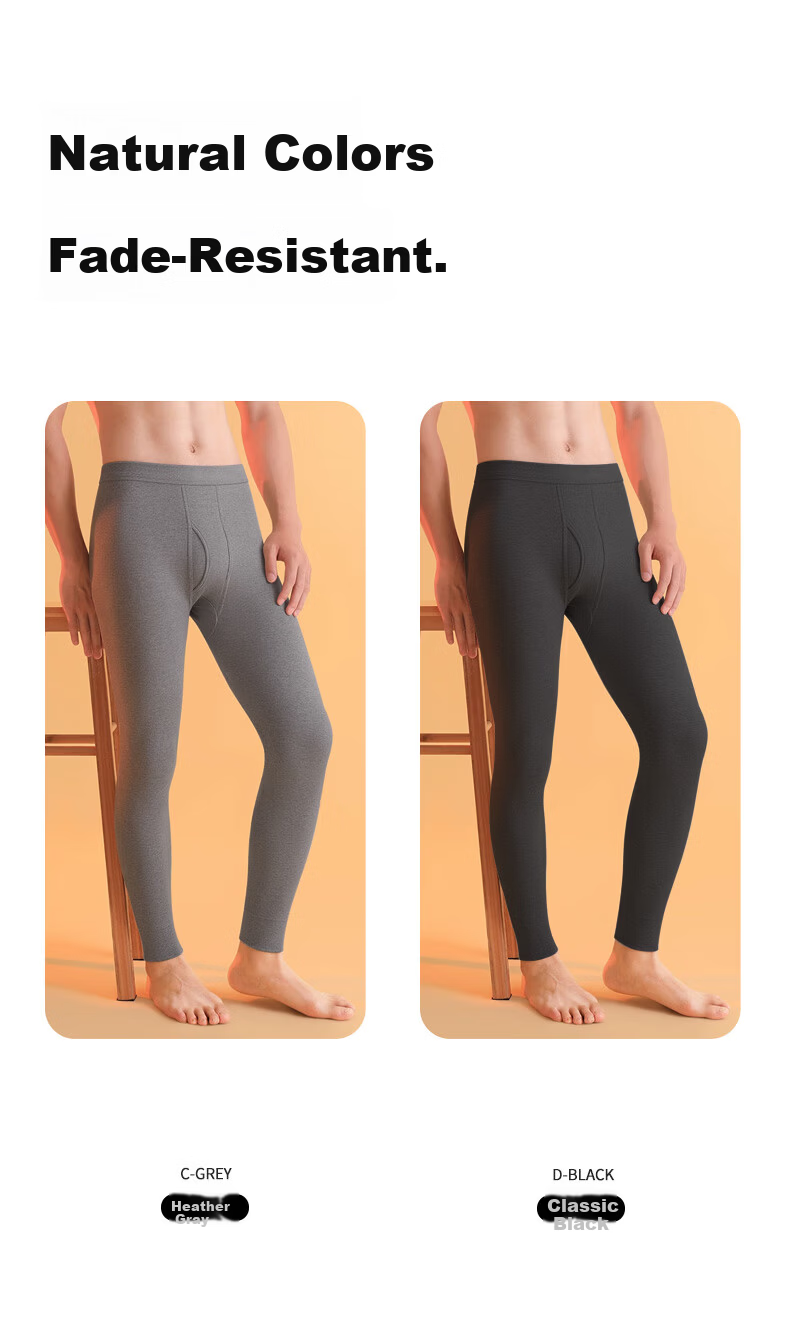 Yalu 2-Pack 100% Cotton Men's Thermal Long Johns, Warm Winter Thin Cotton Underwear, 7A Antibacterial Cotton Base Layer Pants 16