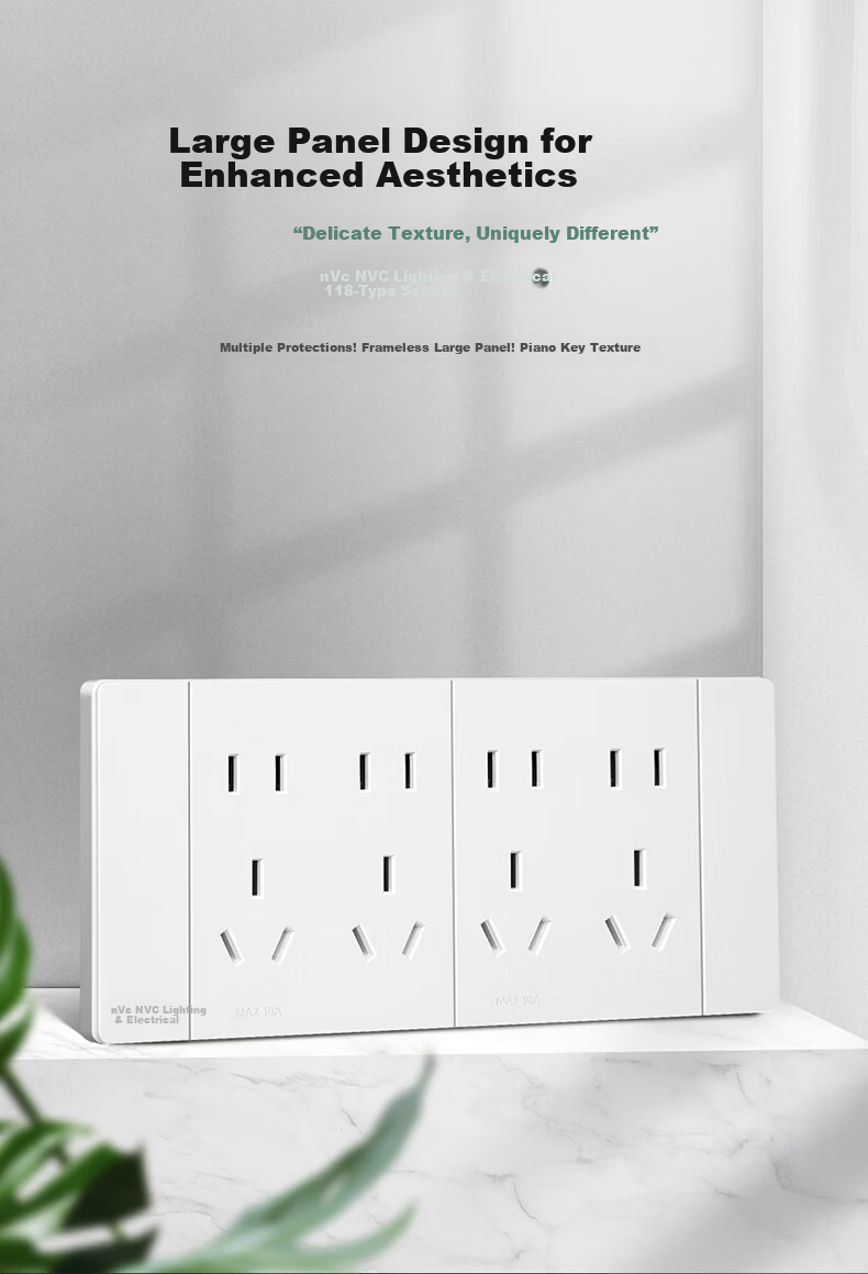 NVC Lighting Electrical Switch Socket Three-Gang Five-Hole Socket 118 Type Concealed 15-Hole Socket Ivory White 2