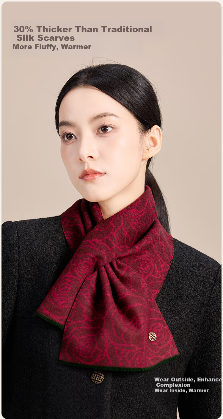 JIUMU Women's Silk Small Scarf Autumn Winter Mulberry Silk Warm Neck Scarf Short Scarf Gift for Women and Moms Gift Box Set 6