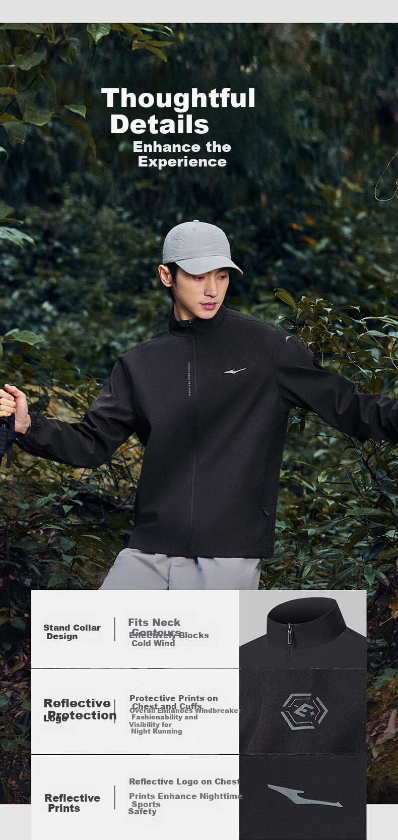 ERKE Men's 3-in-1 Sports Windbreaker 2026 New Stand Collar Zip-up Jacket Water-Repellent Running Coat 8