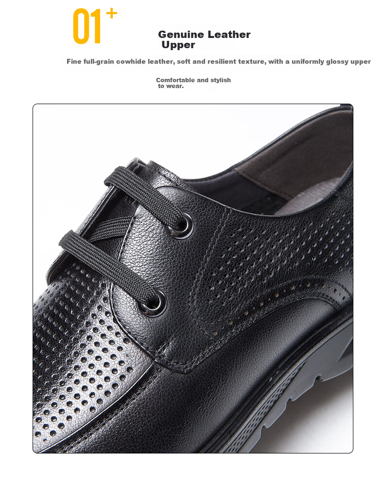 Aokang Business Casual Leather Shoes Comfortable Breathable Hollow Out Lace-up Black Size 42 11