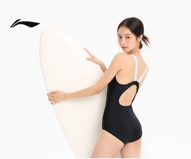 LI-NING Women's Premium 2026 New Professional Training One-Piece Triangle Swimsuit Sports Swimwear 1481 Black XL 1
