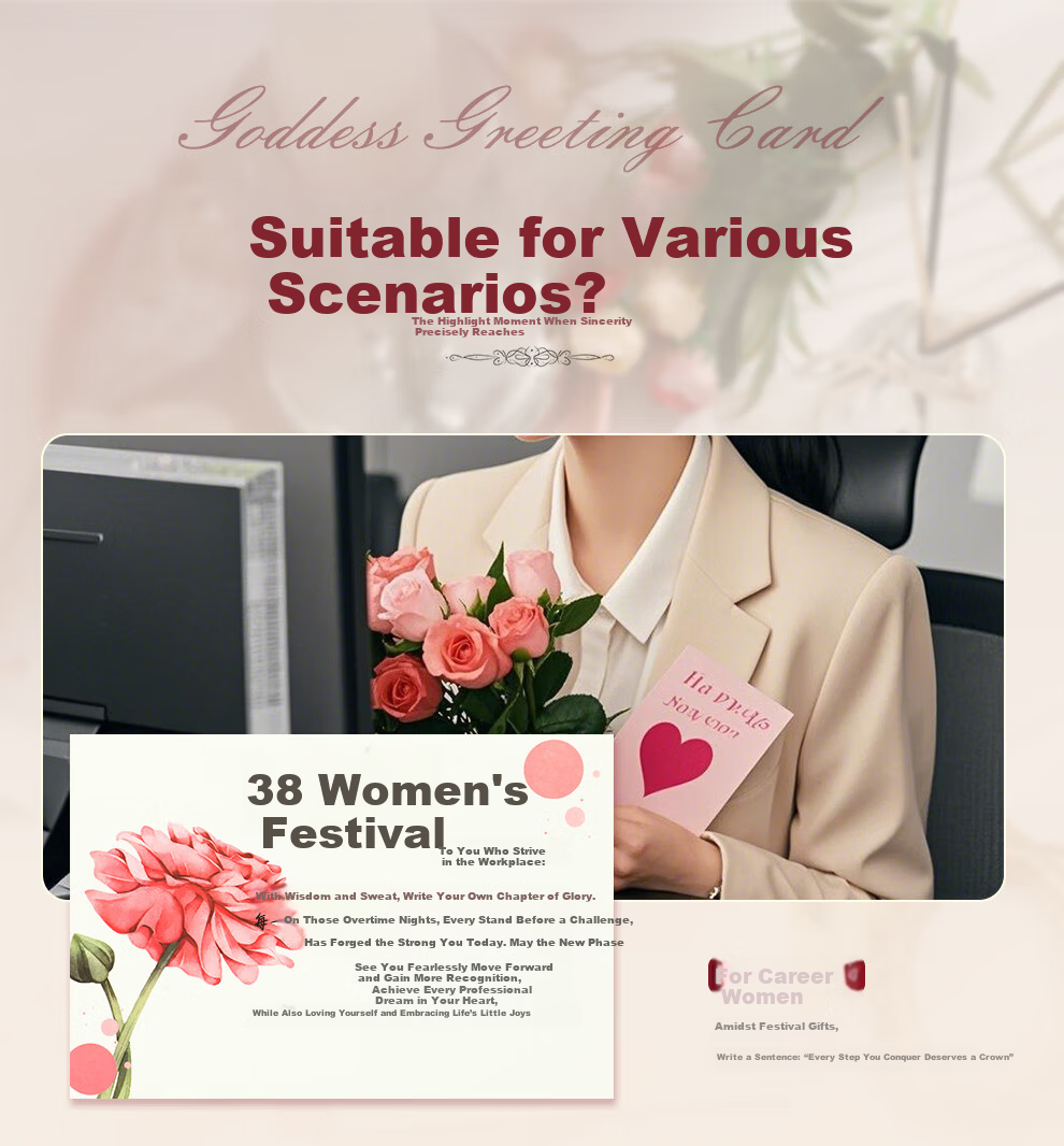 Longe Women's Day Greeting Cards DIY Handwritten Gold Foil Premium 38 Festival Envelope Set (2 Pieces) 4
