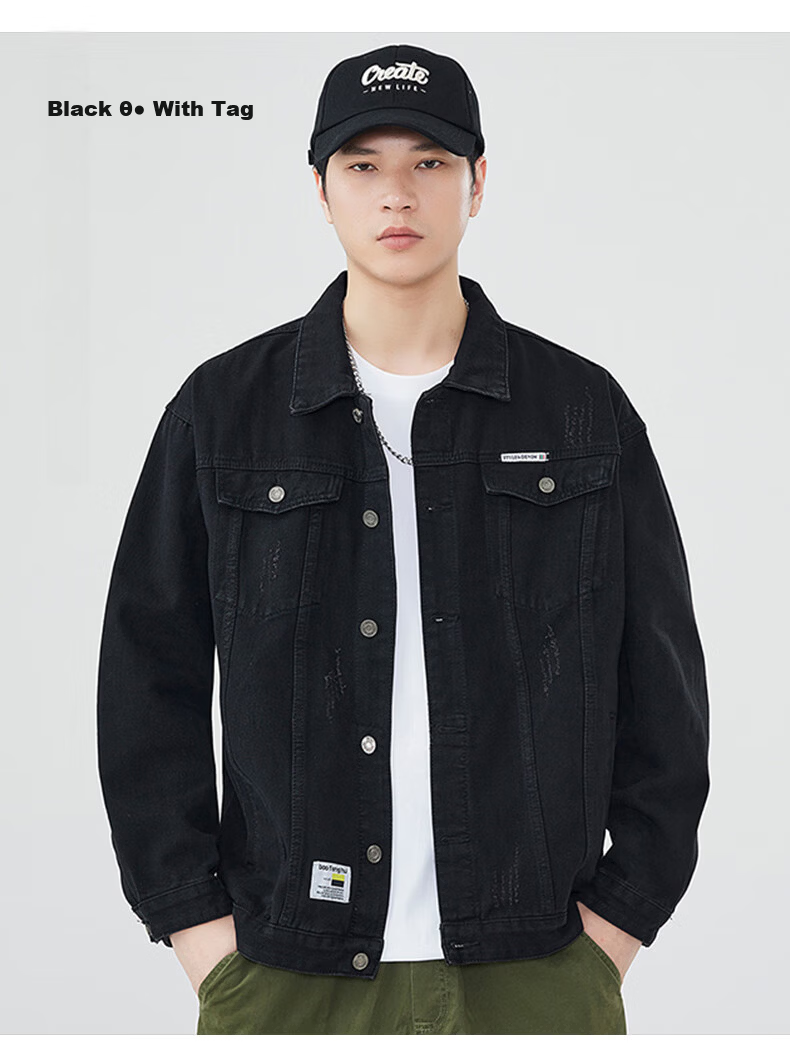 Jeanswest Men's Denim Jacket 2026 Spring Casual Loose Fit Black XL 15