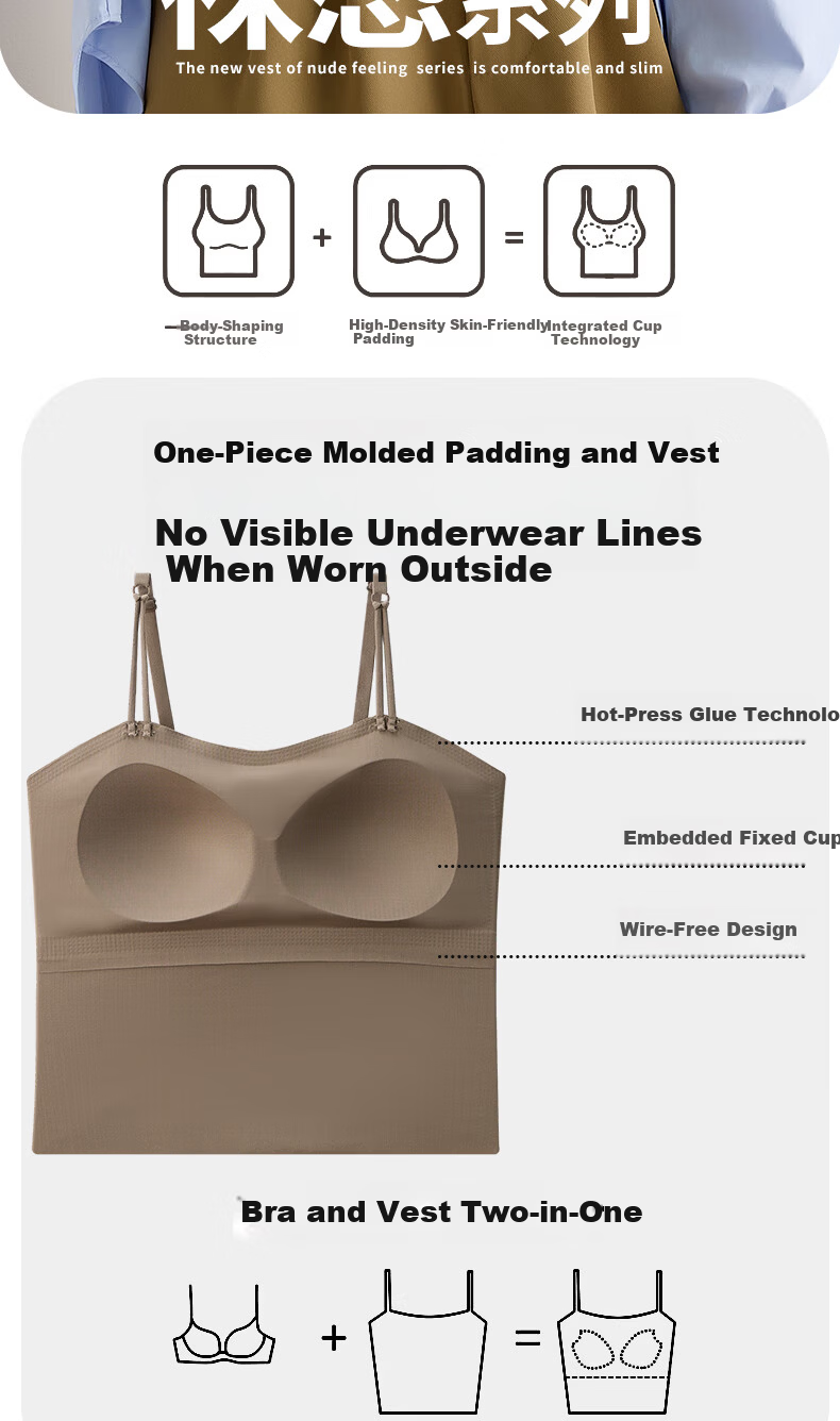 Langsha Women's Camisole with Chest Pad Summer Ice Silk Bra-Free Outerwear Inner Wear Seamless Back Bra Top 2