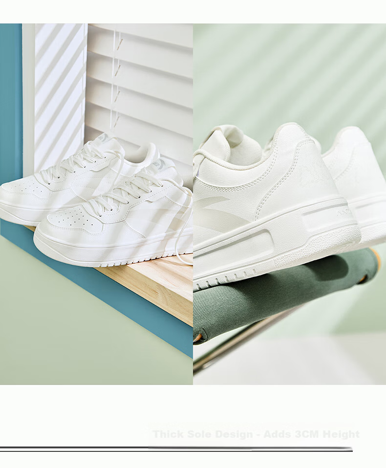 Anta Easy Lightweight Breathable Summer Casual Men's Sneakers Soft and Resilient Low-Top Couple's White Shoes Thick Sole Durable Height-Increasing Shoes 11