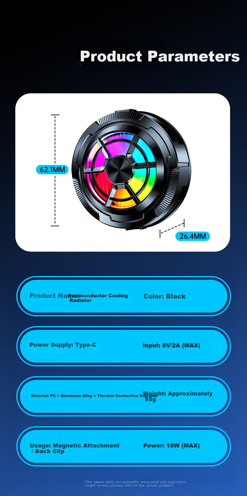 Stek [Top Configuration Live Streaming + Smart Digital Display] Upgraded Two-Speed Variable Frequency Adjustable Mobile Phone Cooler Semiconductor Suitable for Apple Phones Live Streaming Gaming Super 14