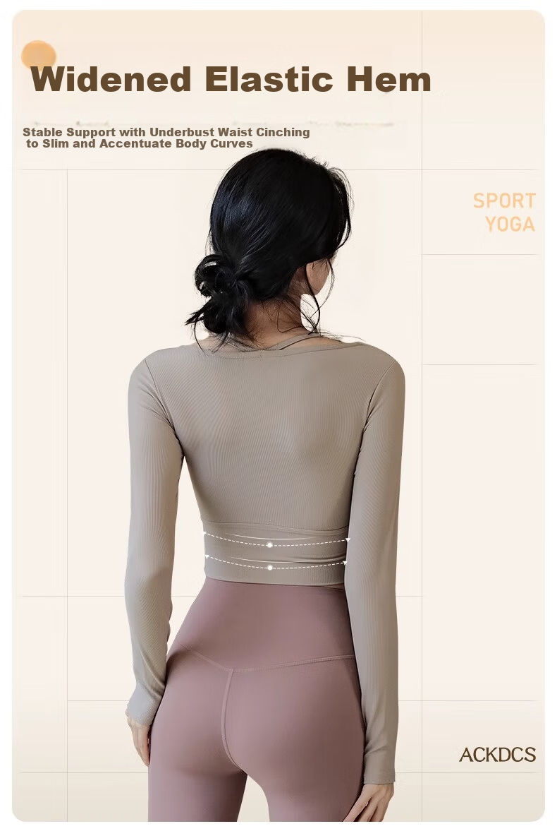 ACKDCS Women's Yoga Top Spring Summer Waist-Slimming Sports Tennis Cycling Pilates Long Sleeve Fitness Shirt with Chest Pad 5