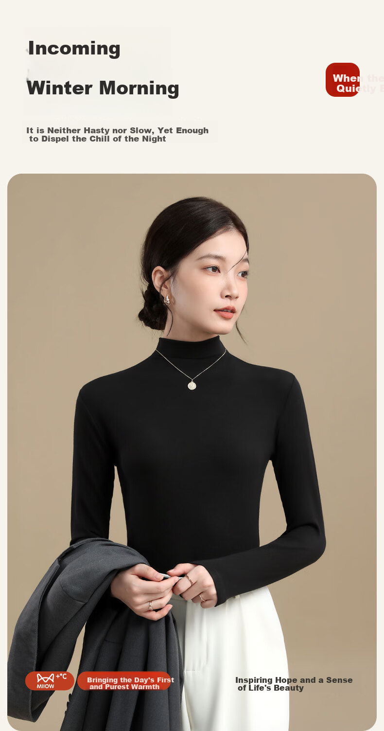 Miiow 60S Modal Slim Fit Semi-Turtleneck Base Shirt for Women, Slimming Outerwear and Inner Layer Top 14