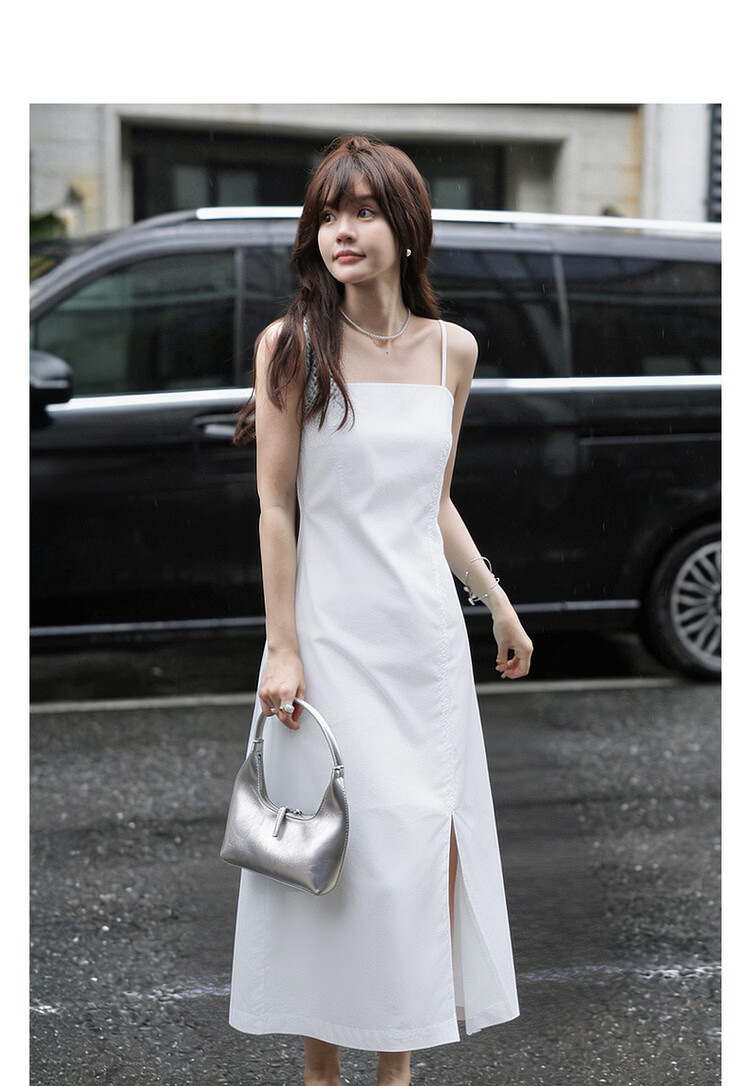 MT Oxygen Pure Cotton Summer Elegant Split Strap Mid-Length Flared Dress Slim Fit High-End Women 3