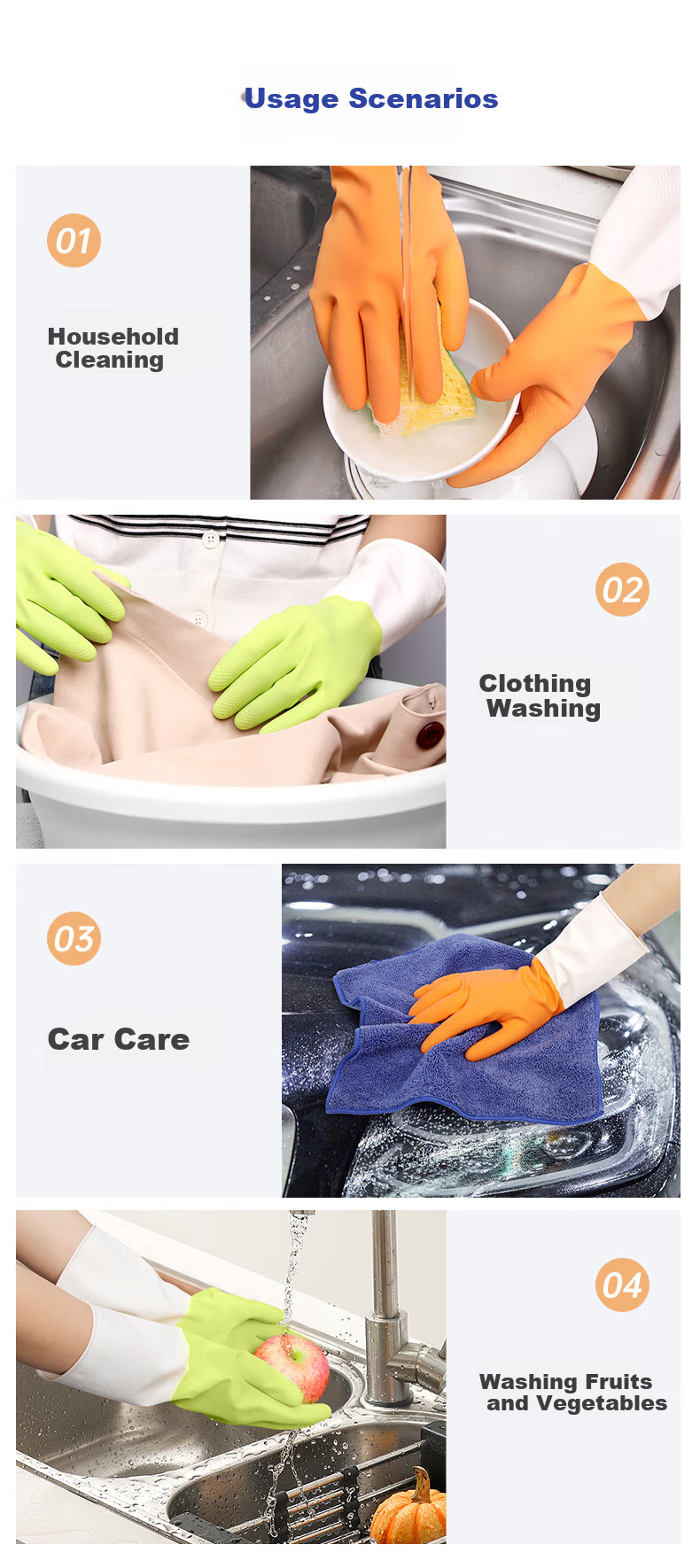 Huizao Household Latex Gloves 4 Pairs Size S Non-Slip Rubber Dishwashing Gloves Kitchen Cleaning Cooking Cleaning 6