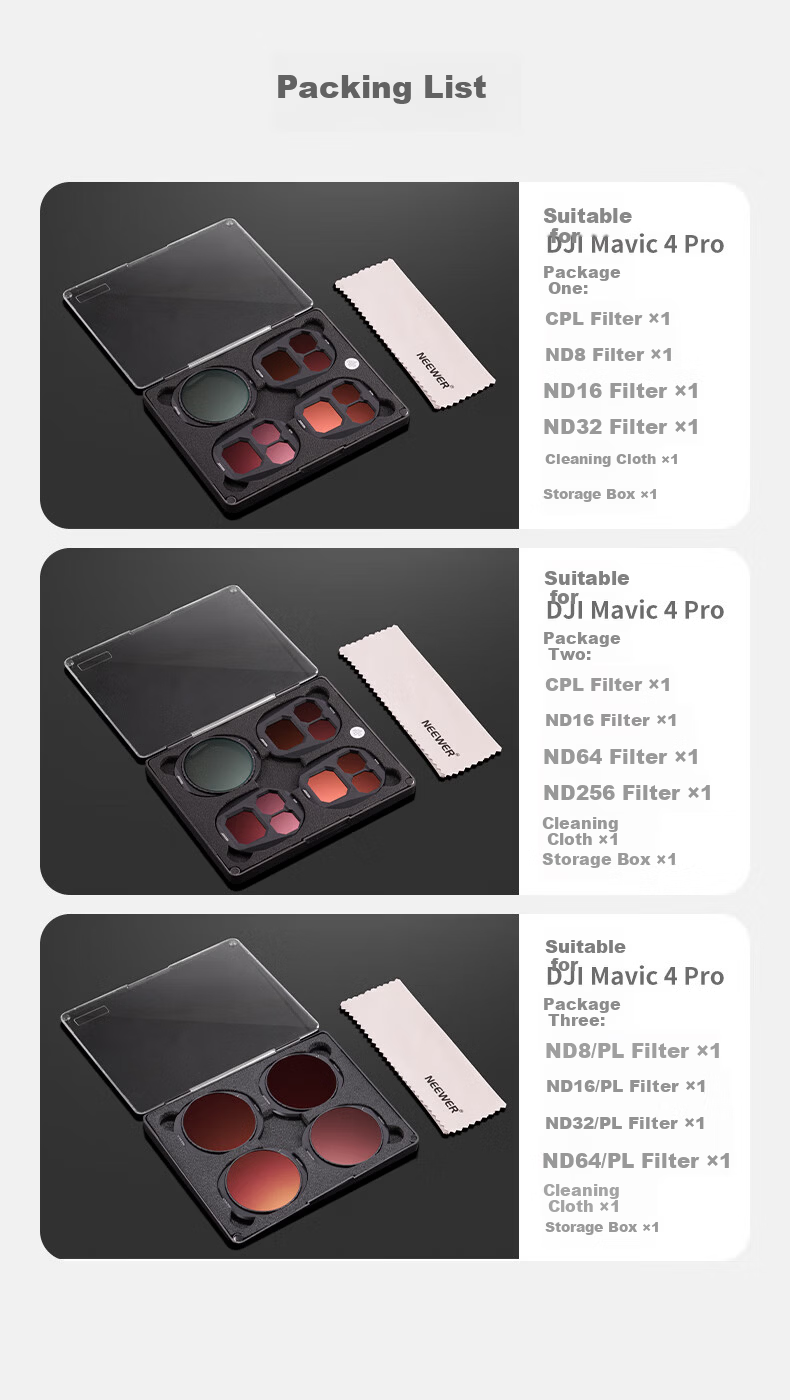 NEEWER DJI Mavic 4 Pro Professional Aerial Photography ND8/16/32/64 Neutral Density Filter Set with CPL Polarizer Drone Accessories 12
