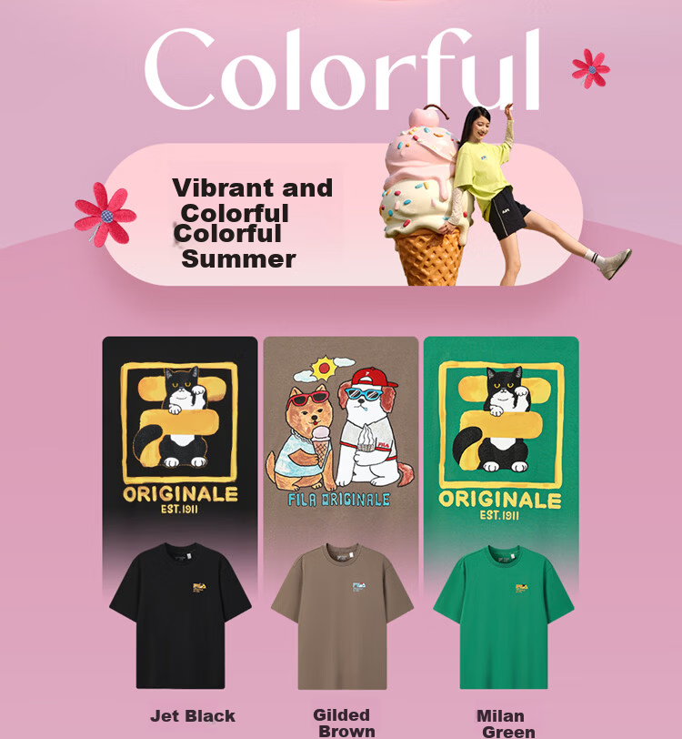 FILA Official Couple's Knitted Short Sleeve Shirt 2026 Summer Fashion Casual Unisex Loose Cat Embroidery T-Shirt 3