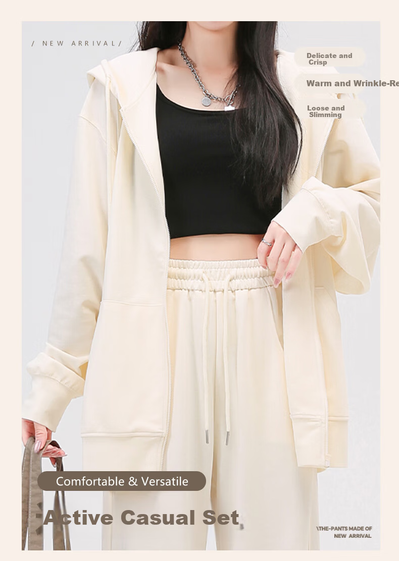 Baleno Women's Casual Sports Suit 2026 New Spring Autumn Loose Full Set Cardigan Jacket Sweatshirt Pants Petite 2