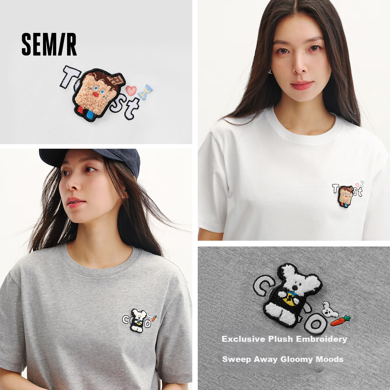 Semir BB Collaboration 100% Cotton Women's Short Sleeve T-Shirt 2026 Summer Breathable Loose Fit Crew Neck Top 109326100021