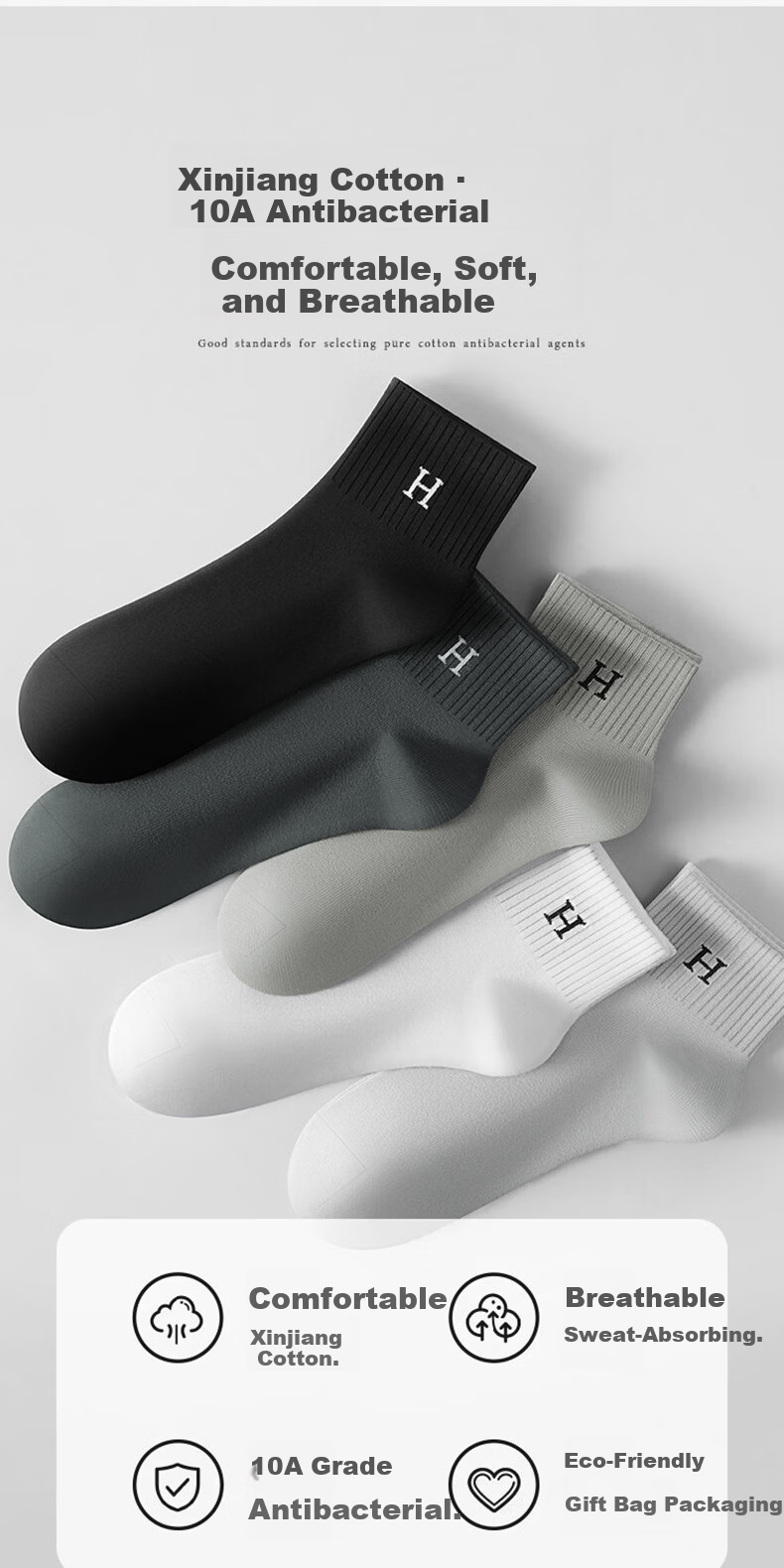 Yimian Men's Short Socks 100% Cotton Summer Thin Antibacterial Odor-Resistant Breathable Sports Cotton Low-Cut Socks 10 Pairs 2