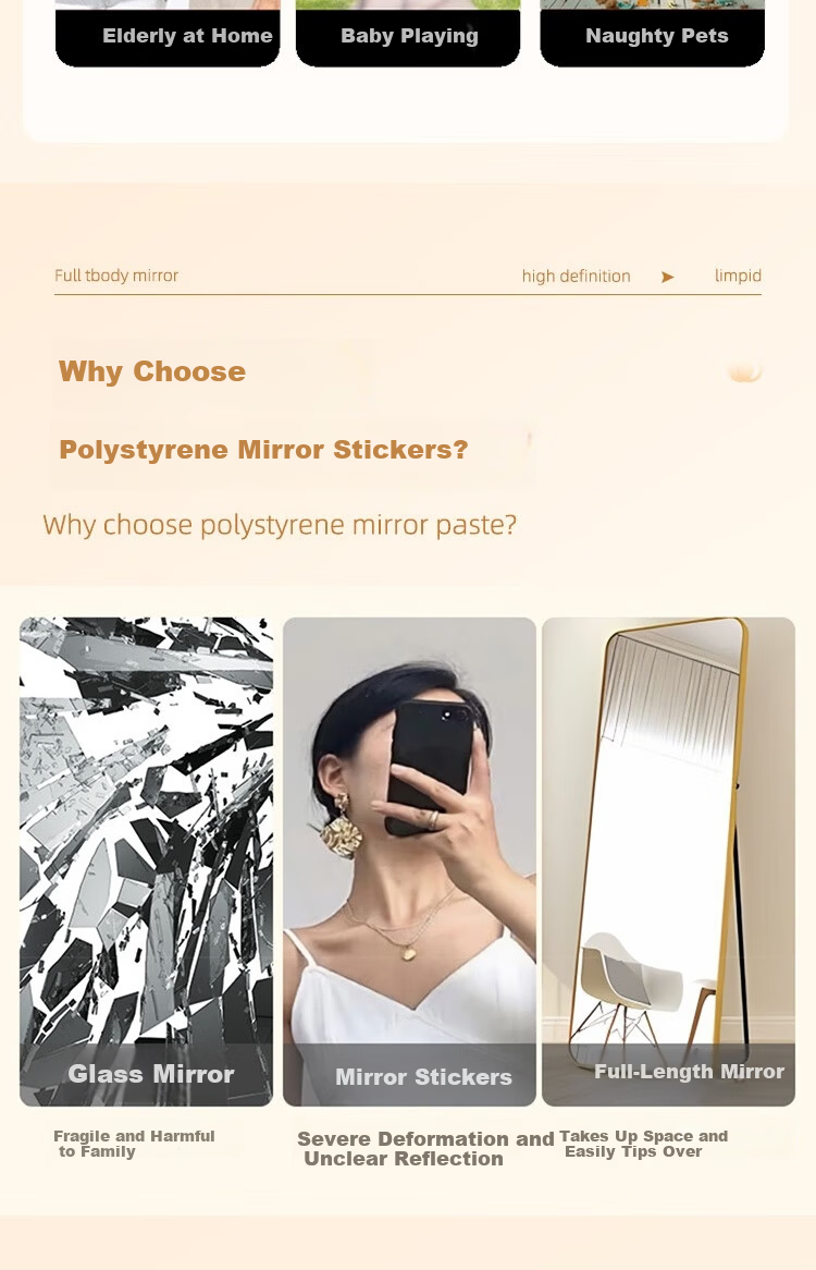 Anerya Soft Wall-Mounted Self-Adhesive Full-Length Acrylic Mirror Sticker Home HD Dressing Mirror Dormitory Try-On Mirror 3