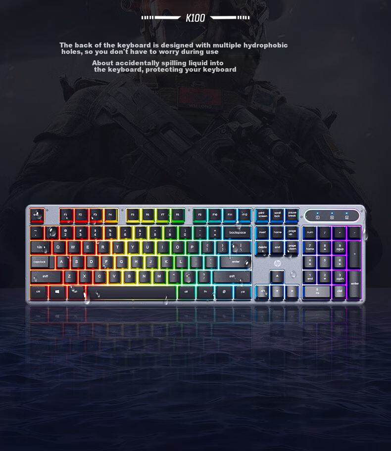 HP K500Y Mechanical Feel Wired Silent Membrane 104-Key Keyboard for Gaming, Office, and Study Compatible with Laptop and Desktop, High-Quality Side-Engraved Peripheral 10