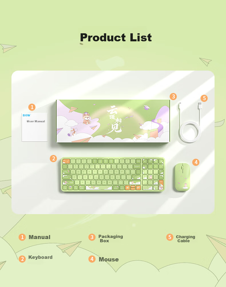 BOW Hangshi Yun Ding Xiang Jian Student Graduation Season College Entrance Exam Gift Ultra-Thin Dual-Mode Rechargeable Wireless Bluetooth Keyboard And Mouse Set for Office And Home Use 79 Keys - Chunche 3