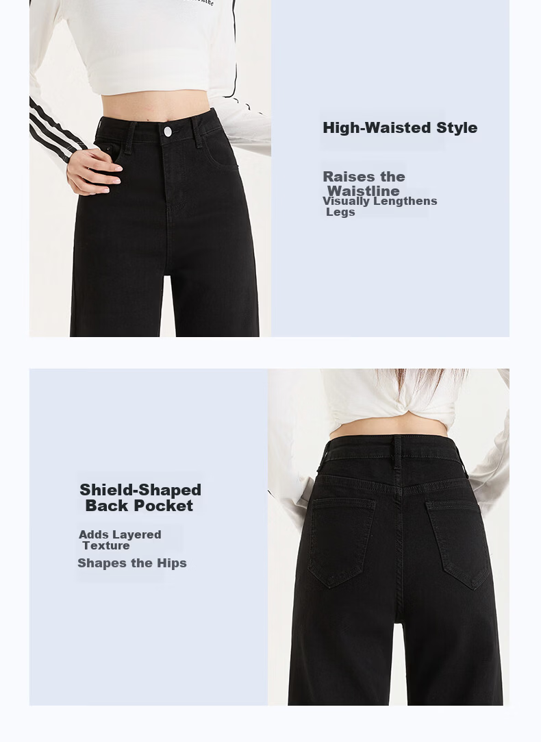 Borui Narrow Fit Women's Jeans 2026 New Spring Autumn High Waist Straight Leg Black Cigarette Pants Casual Trousers 14