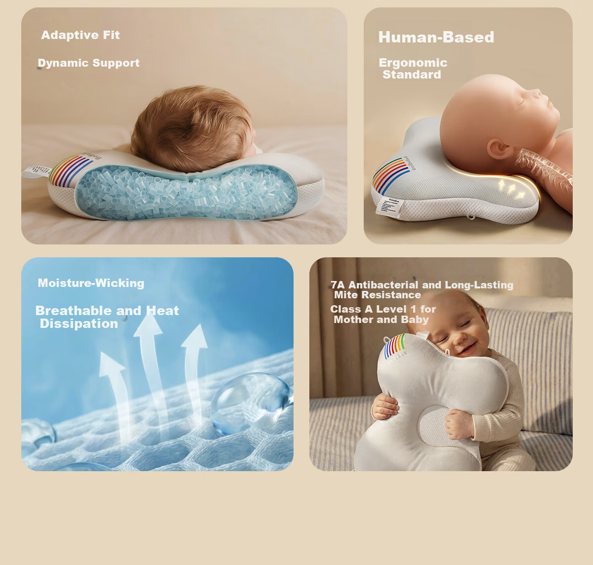 Bebebus Butterfly Baby Shaping Pillow for Round Head Sleep 0-6-12 Months Newborn Head Correction Neck Support Baby Pillow White 6