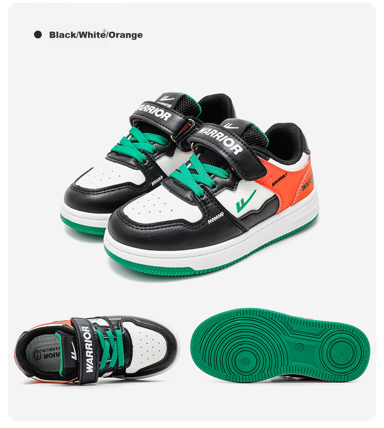 Warrior Boys' Skateboard Shoes, Spring And Autumn Style, Velcro Closure, Lightweight Children's Sneakers WZ(CL)-1329 Black/white 31 25