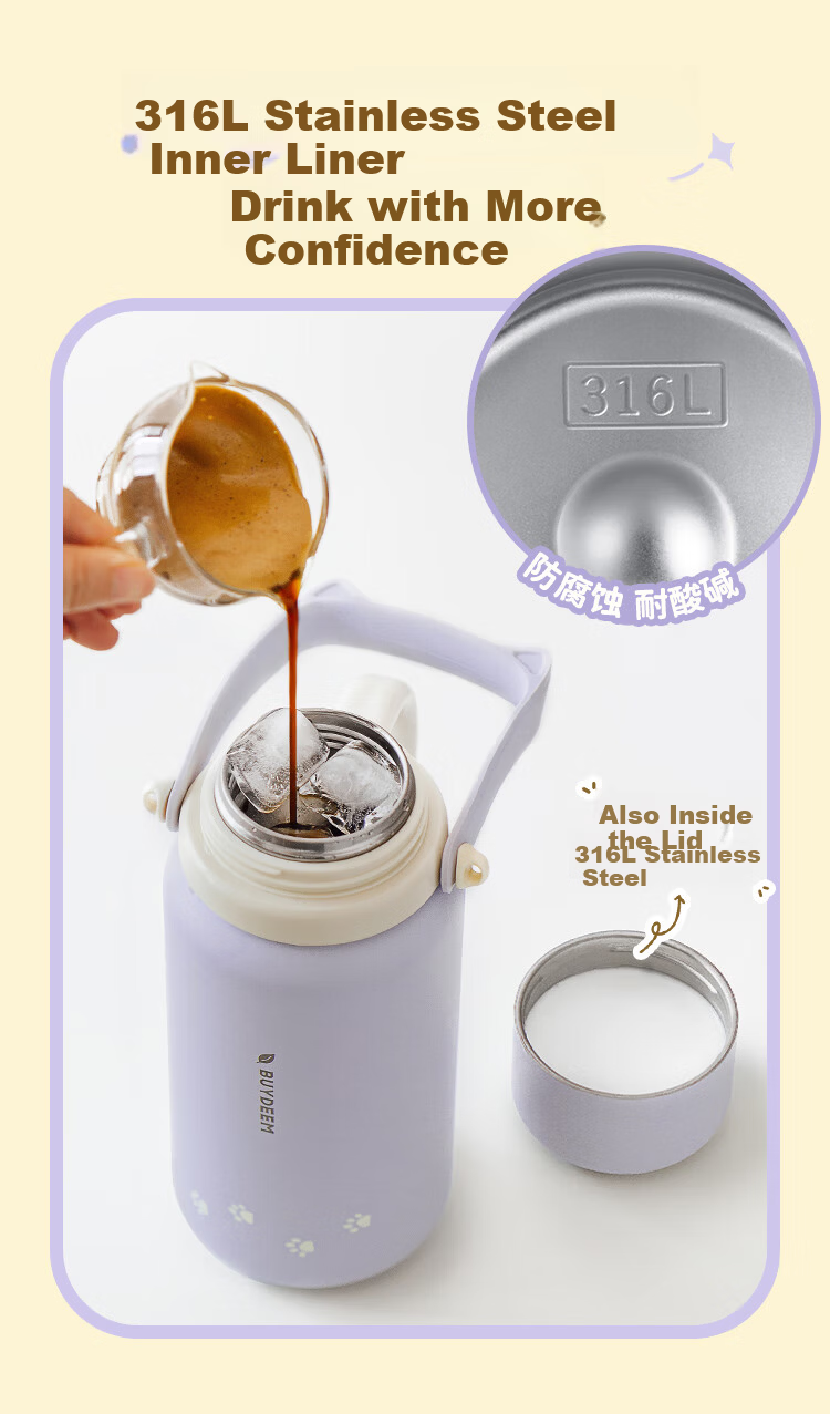 Buydeem Large Capacity Tea Infuser Thermos Bottle Tilted Cat Dual-Use Portable Water Bottle Gift 11