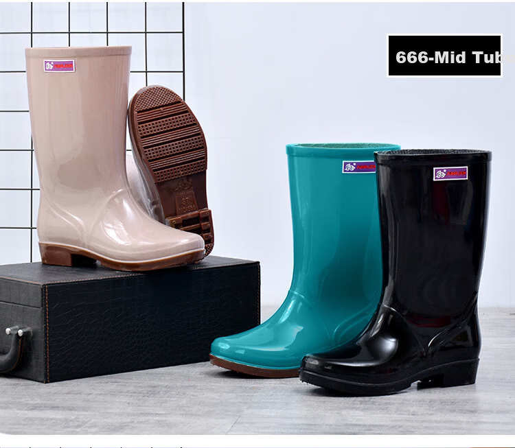 Sichen Colorful Women's High Tube Waterproof Non-Slip Rain Boots Kitchen Rain Shoes Lightweight Work Rubber Shoes Khaki Size 39 7