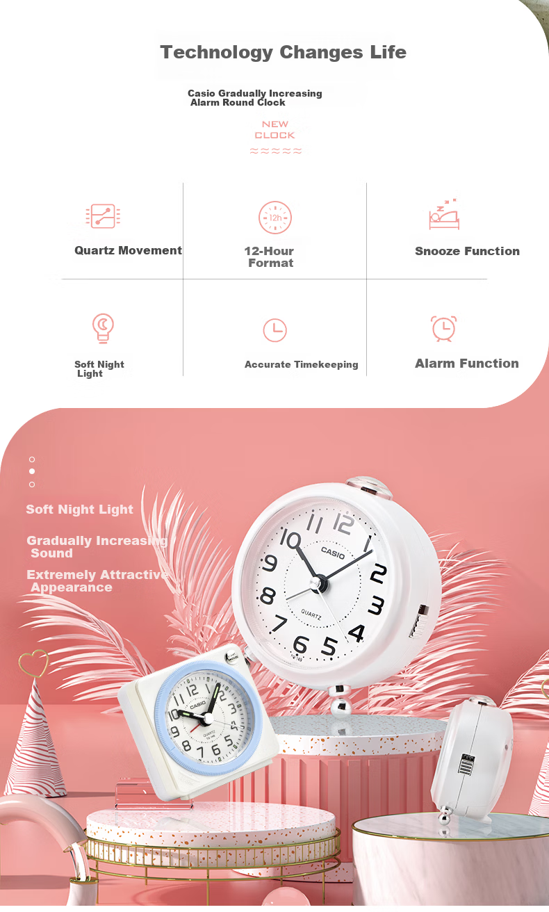 Casio Casio (Casio) Alarm Clock for Children And Students, Wake-Up Aid, Lazy Person's Bedside Silent Bedroom Cool Black Mini Alarm TQ-140S 2