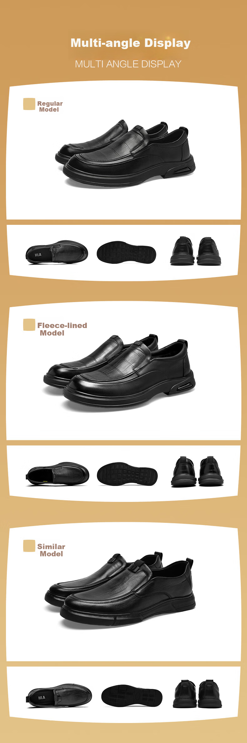 HLA Men's Slip-On Leather Shoes Soft Sole Comfortable Durable Casual HAAPXM1DBA040 Black Size 44 10