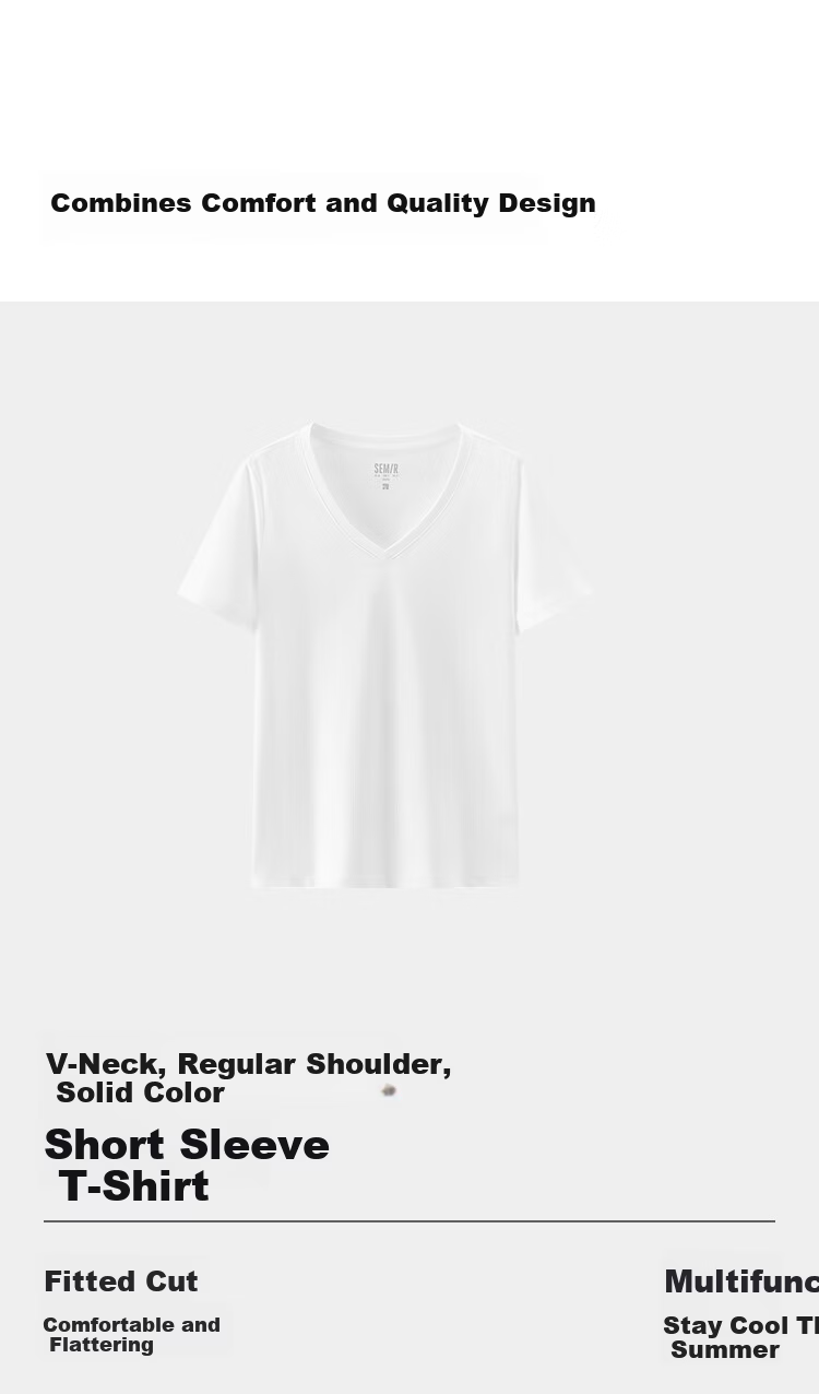 Semir Cooling Short Sleeve T-Shirt Women Summer Solid Color V-Neck Shoulder Moisture-Wicking Quick-Dry Antibacterial Top 2026 109326100002 7