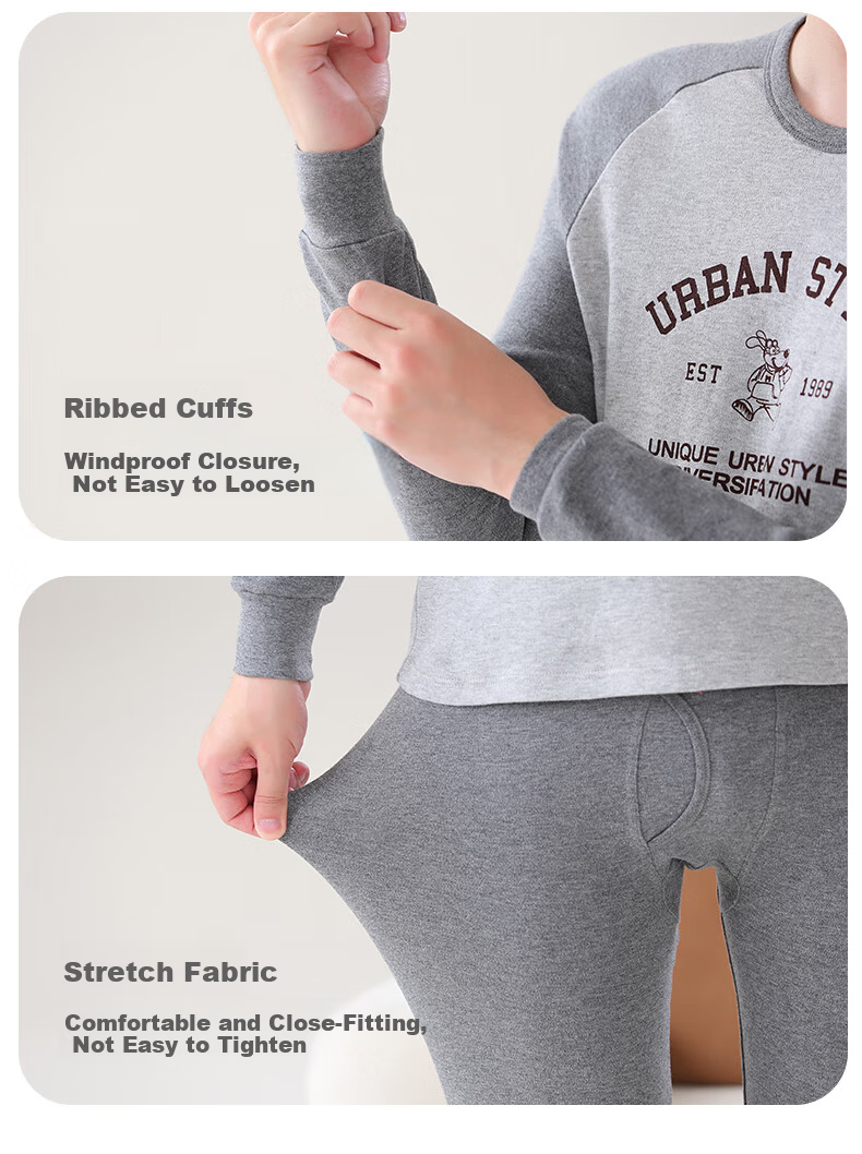 LangSha Youth Thermal Underwear Set for Boys, Ages 12-18, Pure Cotton Autumn Top and Bottom, Large Size for Teens 19