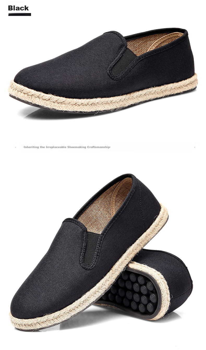 BUS HEYUAN Fisherman Shoes Canvas Shoes Men's Casual Linen Slip-On Old Beijing Cloth Shoes 93X-1027 Black 43 11
