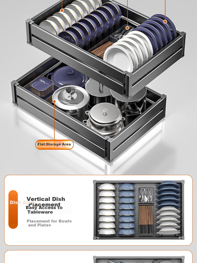 Sijimuge Pull-Out Double-Layer Aluminum Alloy Deepened and Heightened Kitchen Cabinet Drawer Basket Spice Rack 12