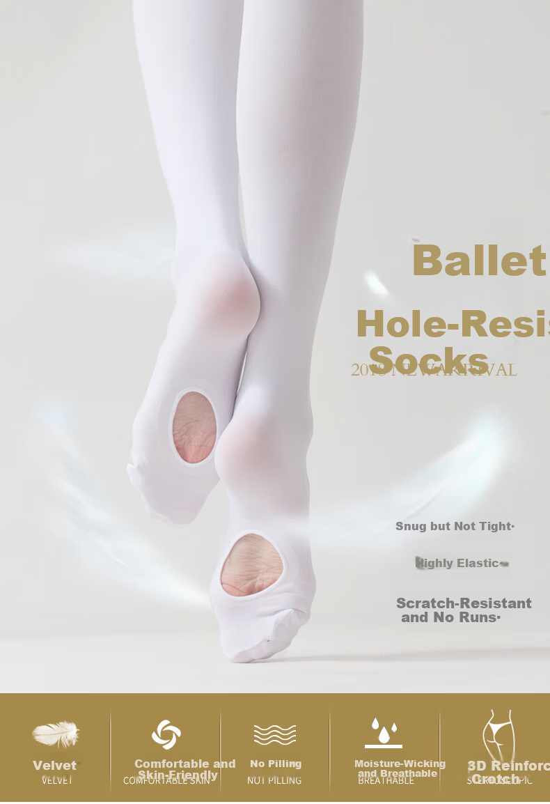 Iron Arrow Adult Ballet Dance Tights, Full-Length Elastic Footed Tights with Sole Cutout, White (Cutout) 8
