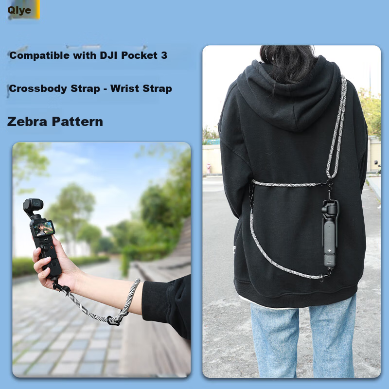 Qiye Lanyard Crossbody Shoulder Strap Wrist Strap for DJI Pocket 3 Accessories, Osmo Pocket 3 Camera Wrist Strap Zebra Color