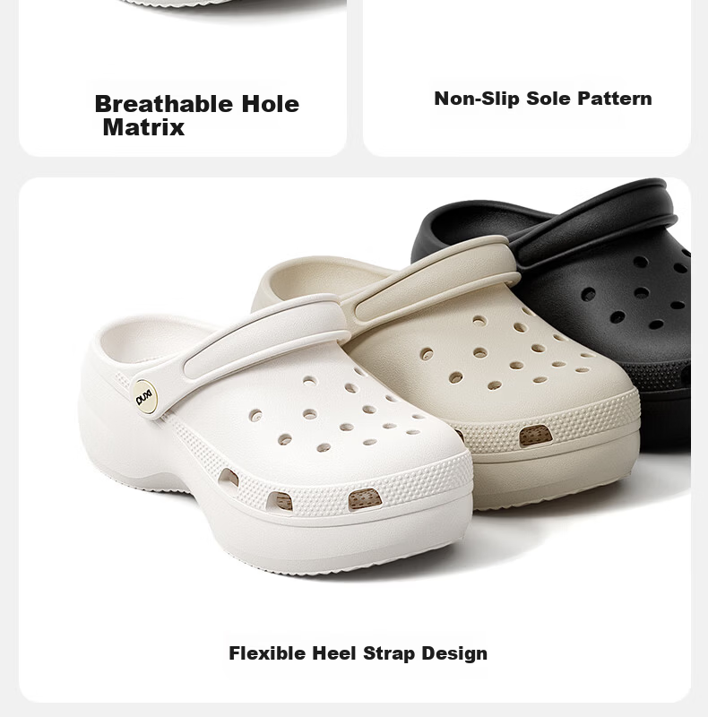 Puxiqinman Women's Summer Breathable Slip-On Hollow Sandals Non-Slip Thick Sole Height Increasing Closed-Toe Soft Beach Slippers 15