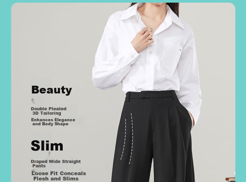 ESE-Y Wide-Leg Suit Pants for Women, New Spring 2025 High-Waist Draping Slimming Trousers, Black-Extended Length, Size 27 6