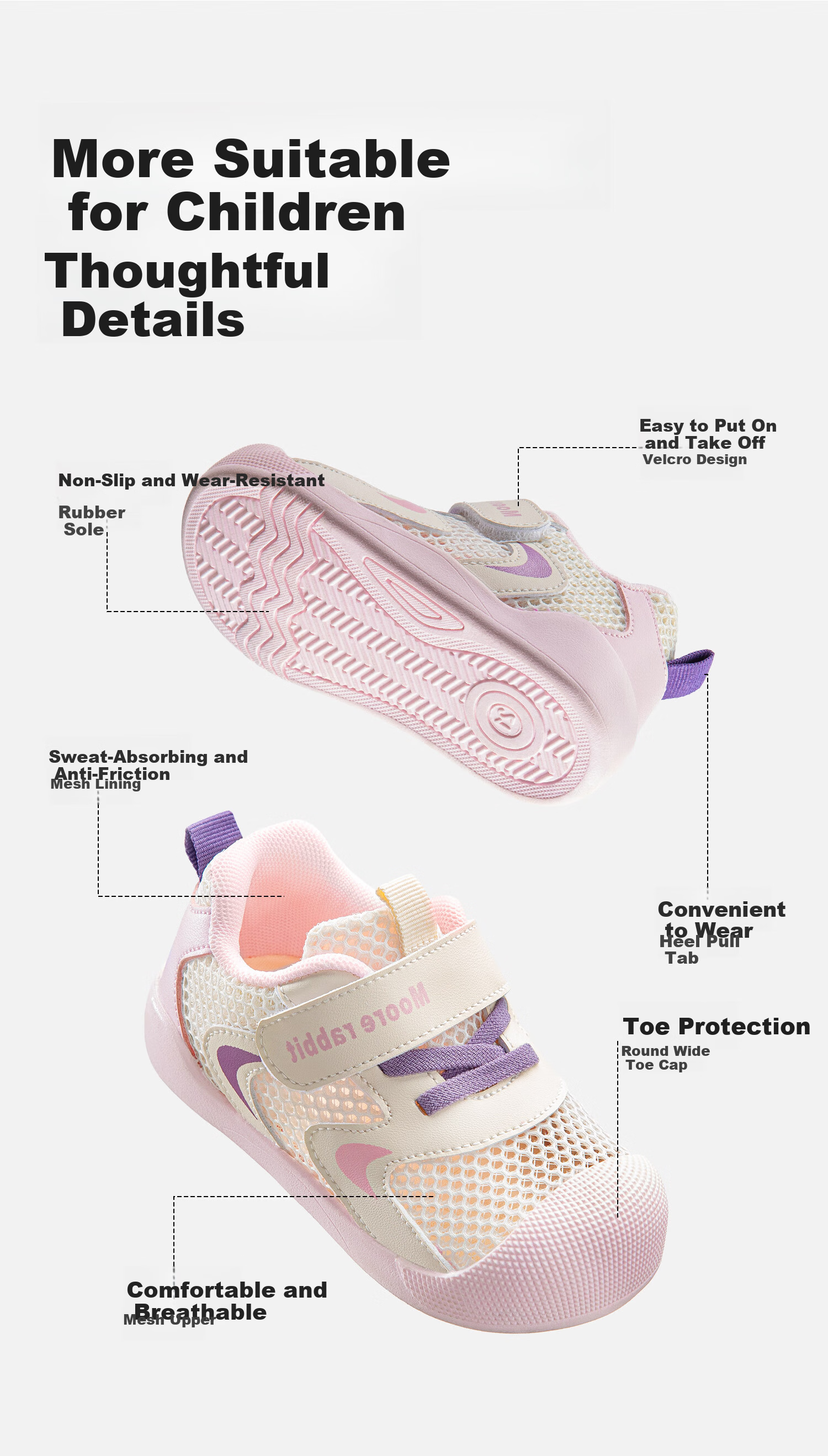 More Rabbit Children's Soft Sole Walking Shoes Four Seasons New Breathable Mesh Anti-Kick Baby Boys Girls Steady Walking Shoes 17